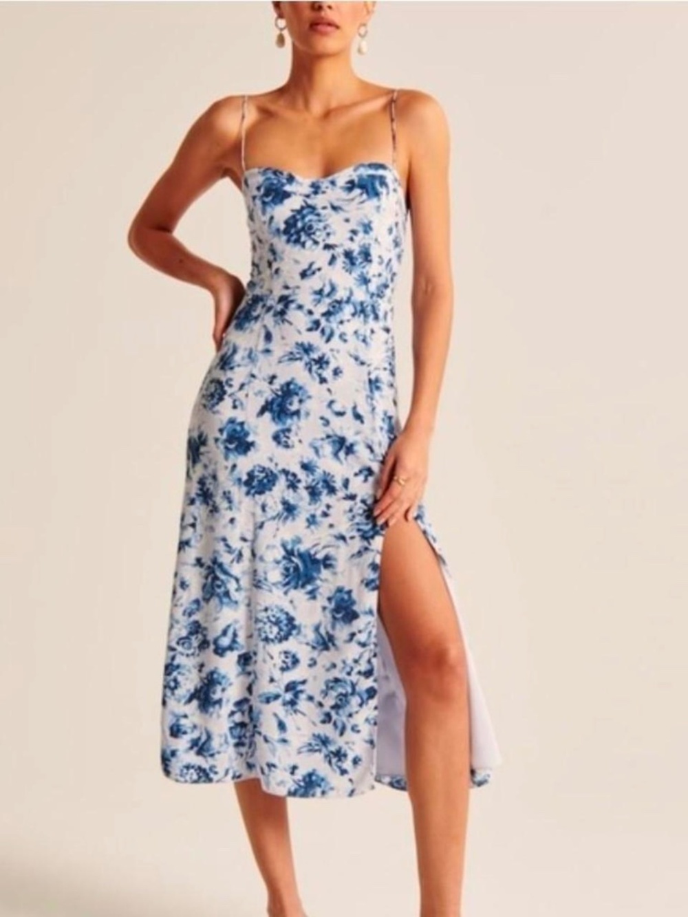 Abercrombie & Fitch Blue and White Floral Midi Slip Dress